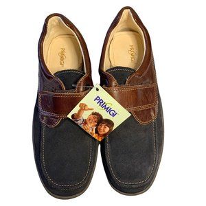 NWT Primigi blue suede/brown leather school shoes Youth 5.5